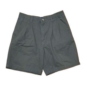 Basic Editions Mens Pleated Chino Shorts 34 Olive Green Cotton Casual Twill Walk